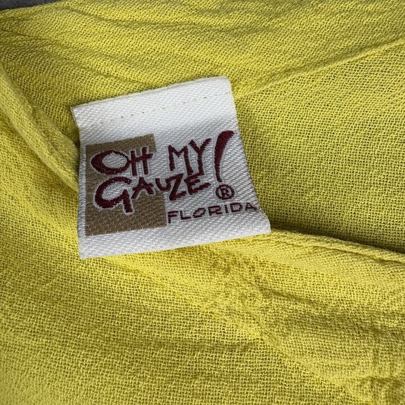 Oh My Gauze Top Women's 3 Yellow Asymetric No Size Tag Check Boho Lagenlook - Picture 8 of 10